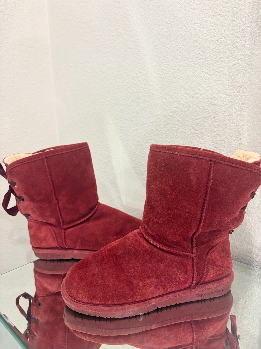 BearPaw Burgundy Suede Plush-Lined Winter Boots